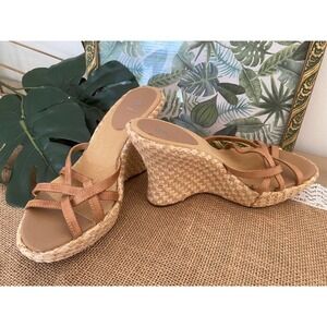 Strappy Slide Wedge Heels 7.5 Bakers Beige Leather